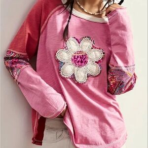 Pink Floral Patchwork Women's Top